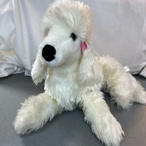 FAO Schwarz White Plush Poodle Dog Pink Hair Ribbons Stuffed